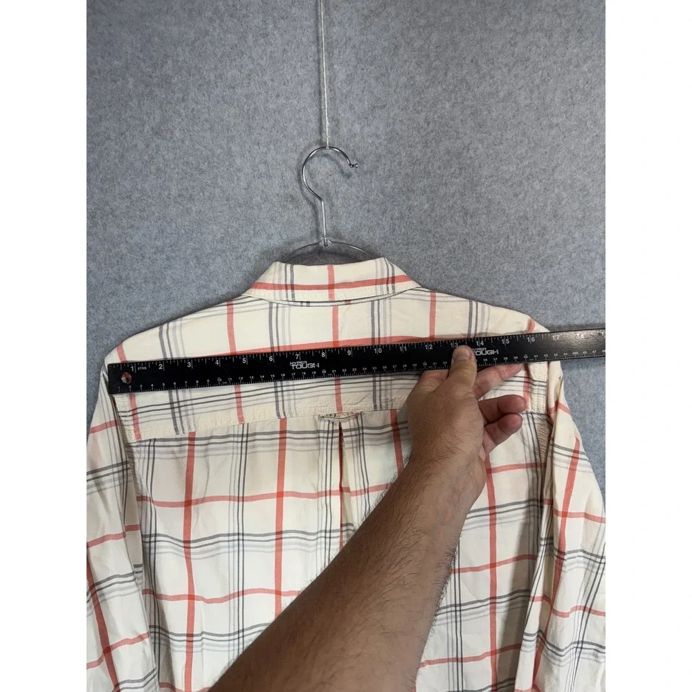 Banana Republic Shirt Mens Large Red Cream Plaid Button Up Long Sleeve Casual